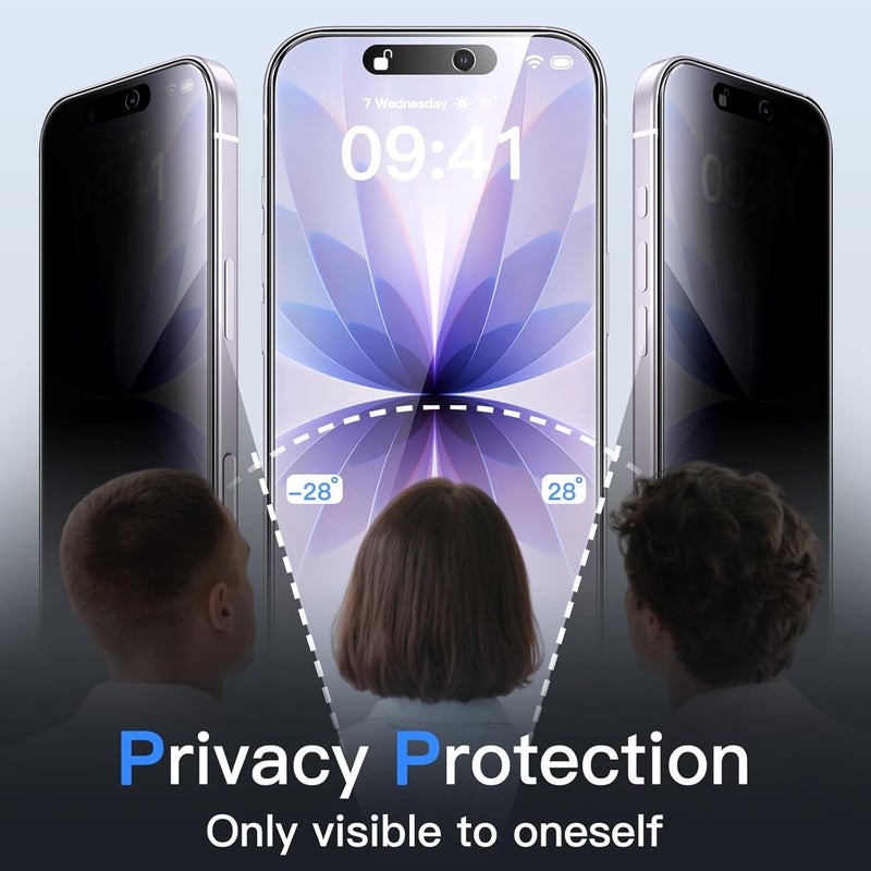 Jetech Privacy Screen Protector for iPhone 17 6.3-Inch with Camera Lens Protector, Anti-Spy Tempered Glass Film, Easy Installation Tool, 2-Pack Each - Image 3